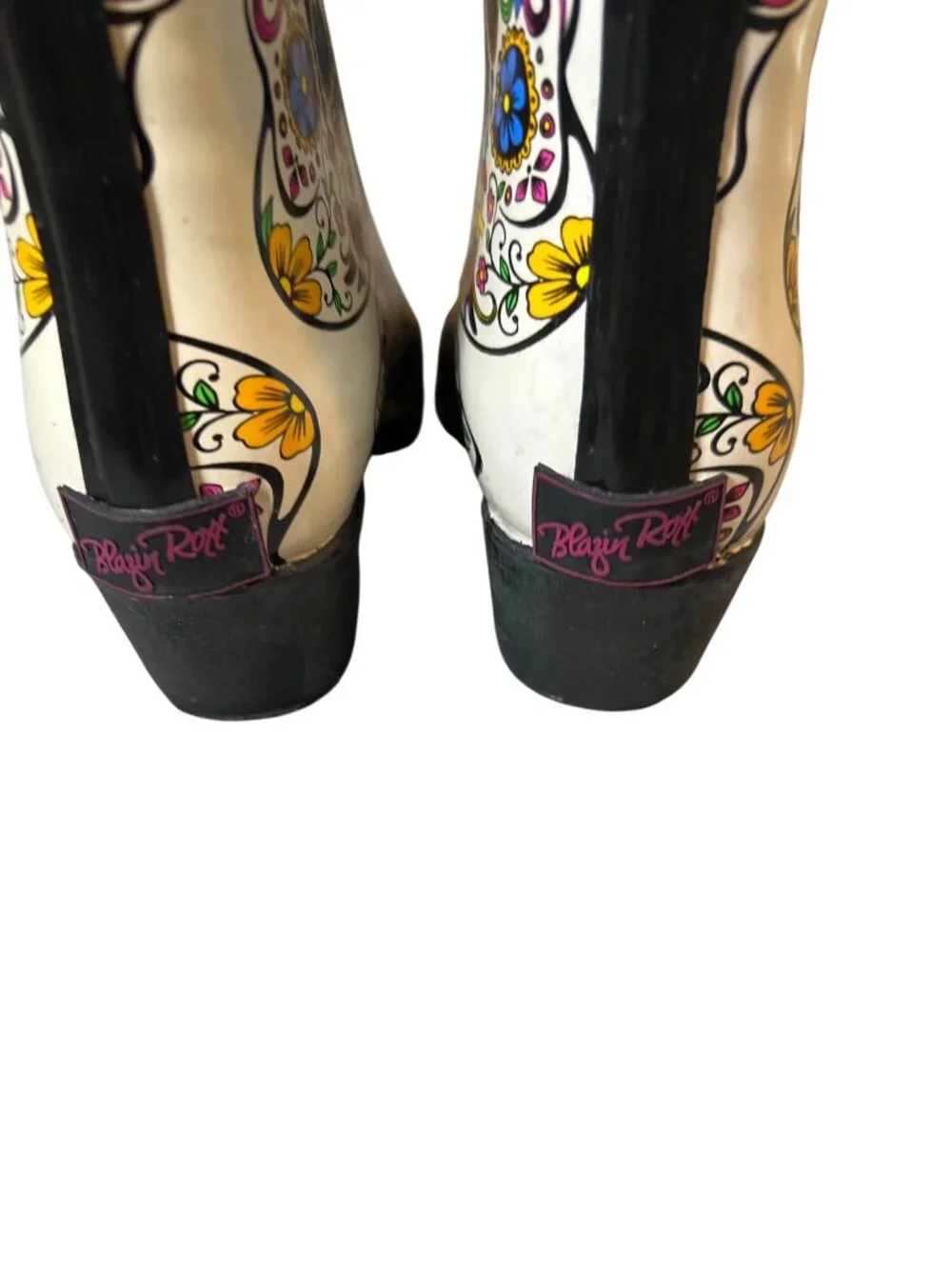 Blazin Roxx Roxy Sugar Skull Western Rain Boots Cream Size 8
